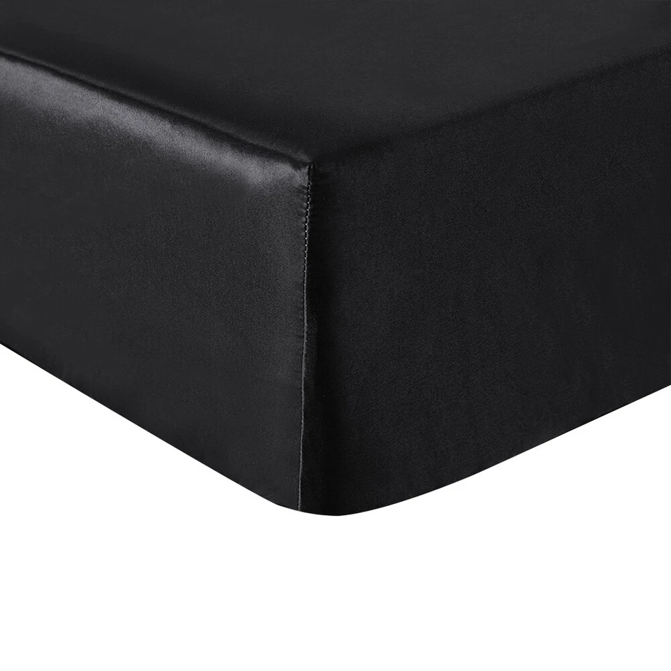 Juego de sábanas de seda satinada lisa de 4 piezas sábanas de bolsillo profundo resistentes a la decoloración de arrugas Foto 4 de 4