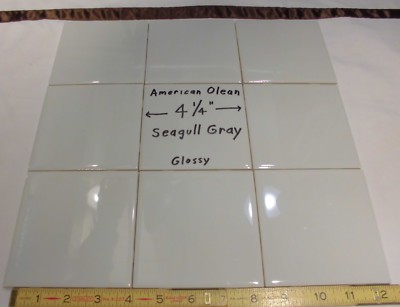 9 pcs. Ceramic Tiles...Glossy *Seagull Gray* #43 by American Olean...4-1/4''  New