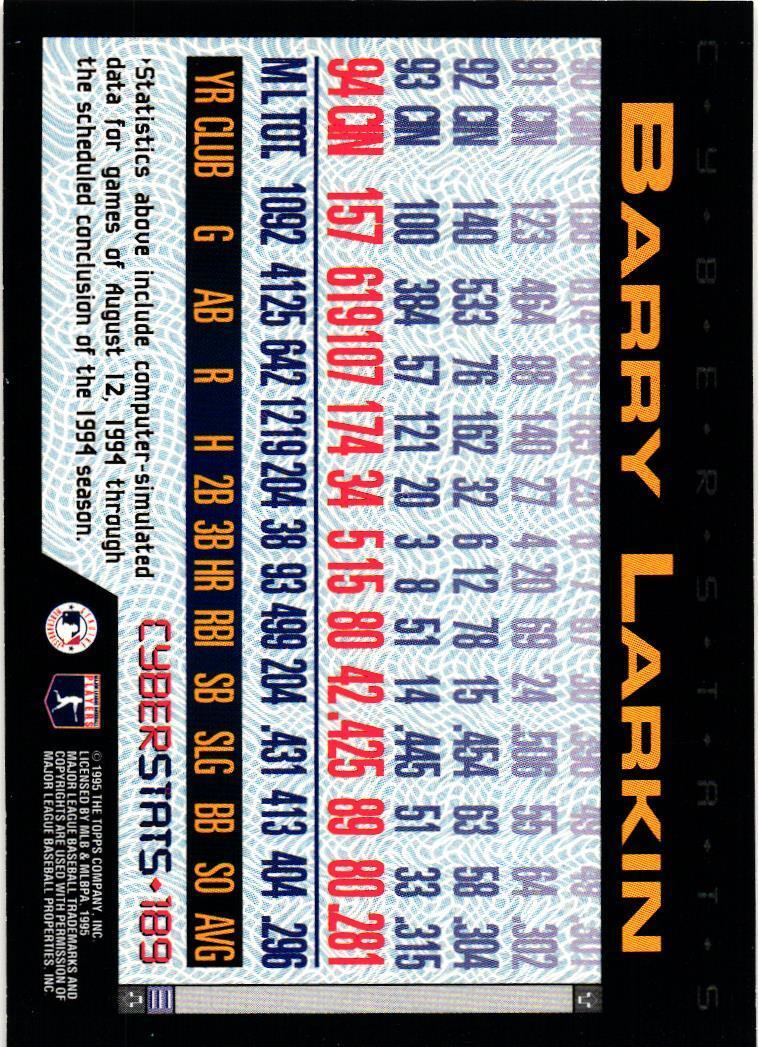1995 Topps #189 Barry Larkin CyberStats (Spectralight) | eBay