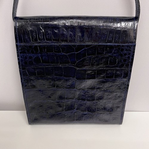 Vintage Crocodile Shoulder Bag Purse Dark Navy Blue - Picture 6 of 9