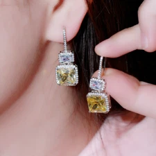 Gorgeous Women Silver Plated Cubic Zirconia Drop Hook Earrings for Wedding Party