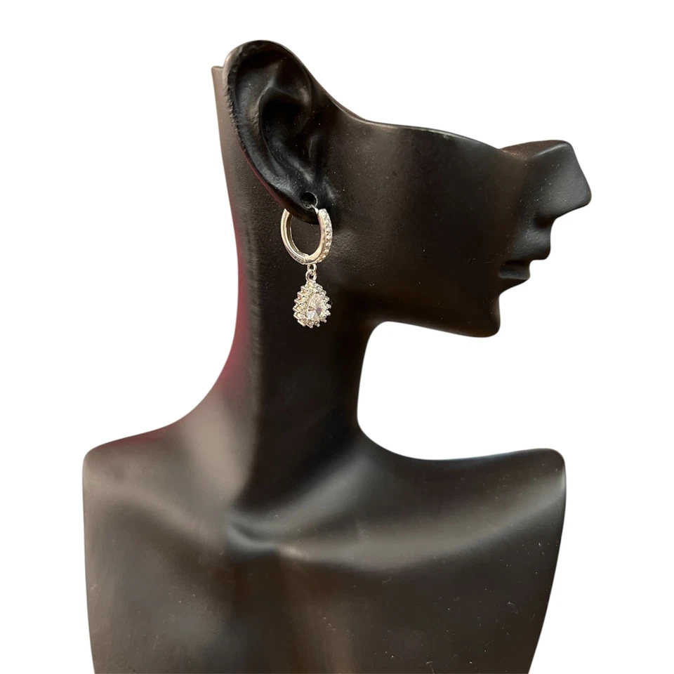 orecchini cerchio pendente donna argento 925 anallergico zirconi goccia - Immagine 2 di 3