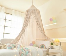Mengersi Bed Canopy for Girls,Ruffled Curtains Kids Girls Room,Hanging Princess