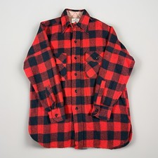 Vintage Pilgrim Shirt Mens Large Buffalo Check Plaid Wool Flannel 50s 60s