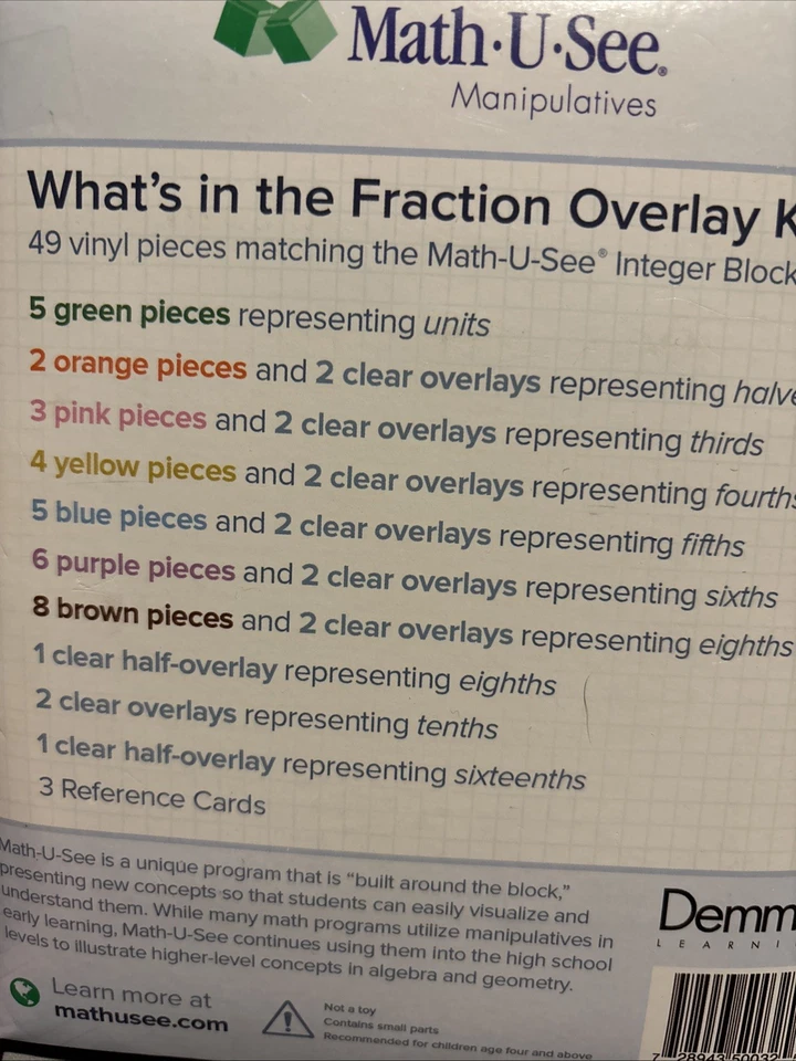 Demme Learning - Math-U-See - Manipulatives: Fraction Overlay Kit - 49 Vinyl Pcs - Image 2 of 4
