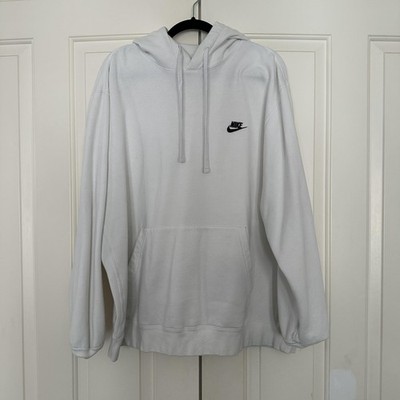 Nike Hoodie Mens 2XL White Fleece Pullover Sweatshirt Swoosh Logo BV2654-10A