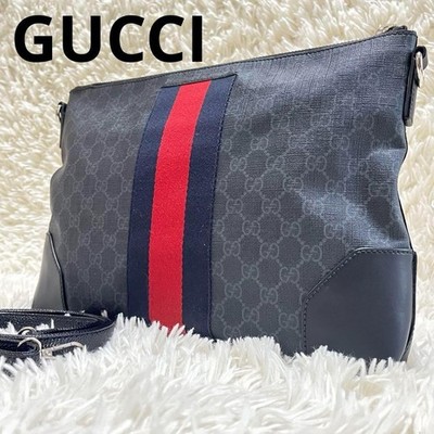 GUCCI Shoulder Bag GG Supreme Sherry Line Web Black Vintage Authentic From Japan