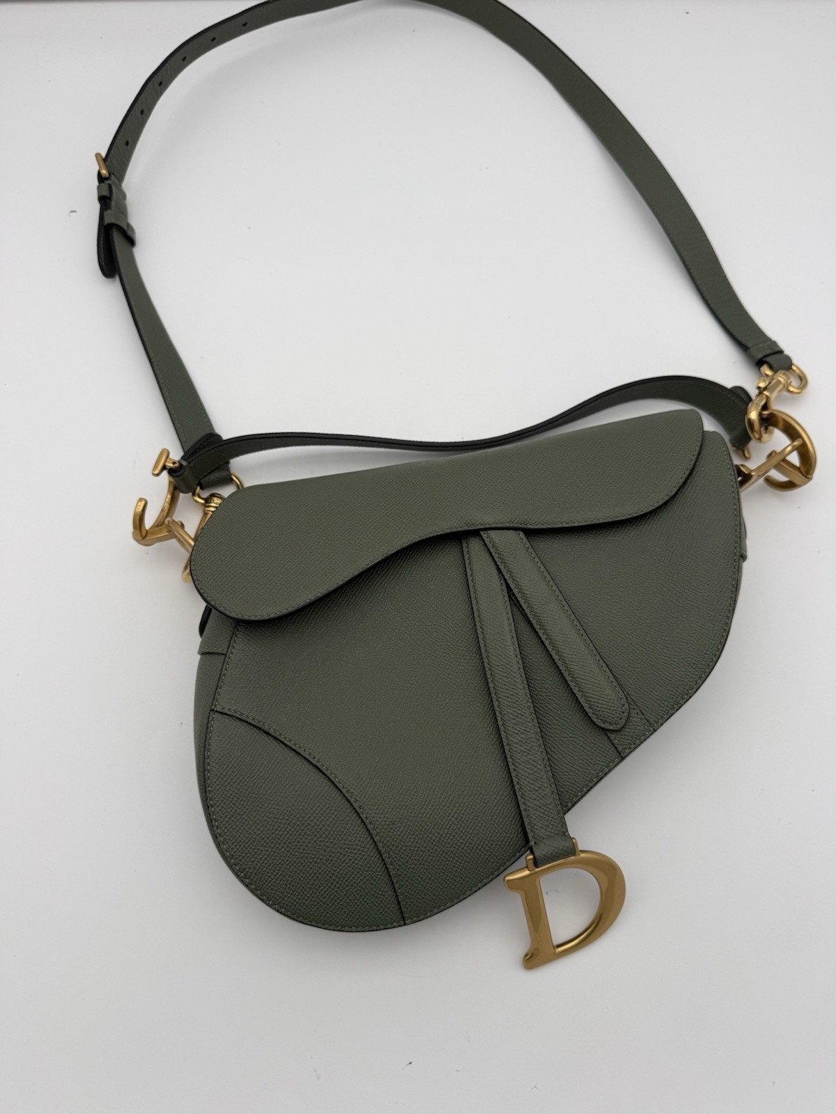 Dior Saddle Bag Medium Stunning Olive Green  Leather With Extra Shoulder Strap