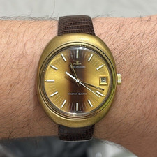 Jaeger-LeCoultre Master-Quartz Quartz Gold Plated Date Brown Leather Strap