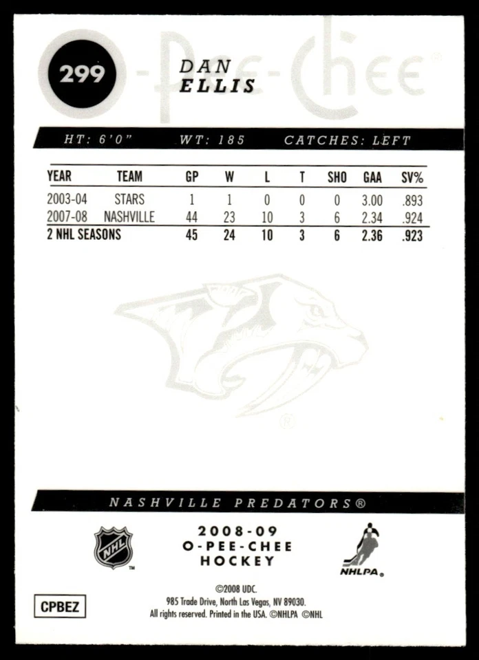 2008-09 O-Pee-Chee Metal Dan Ellis Nashville Predators #299 - Image 2 of 2
