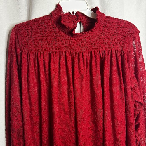 Damen Bluse rot Spitze Größe L Rundhals Langarm JW Style - Bild 3 von 13