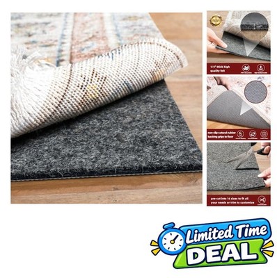 Felt Rug Pad 8 x 10 Ft 1/4 Inch Thick Natural Rubber Backing Non Slip Carpet