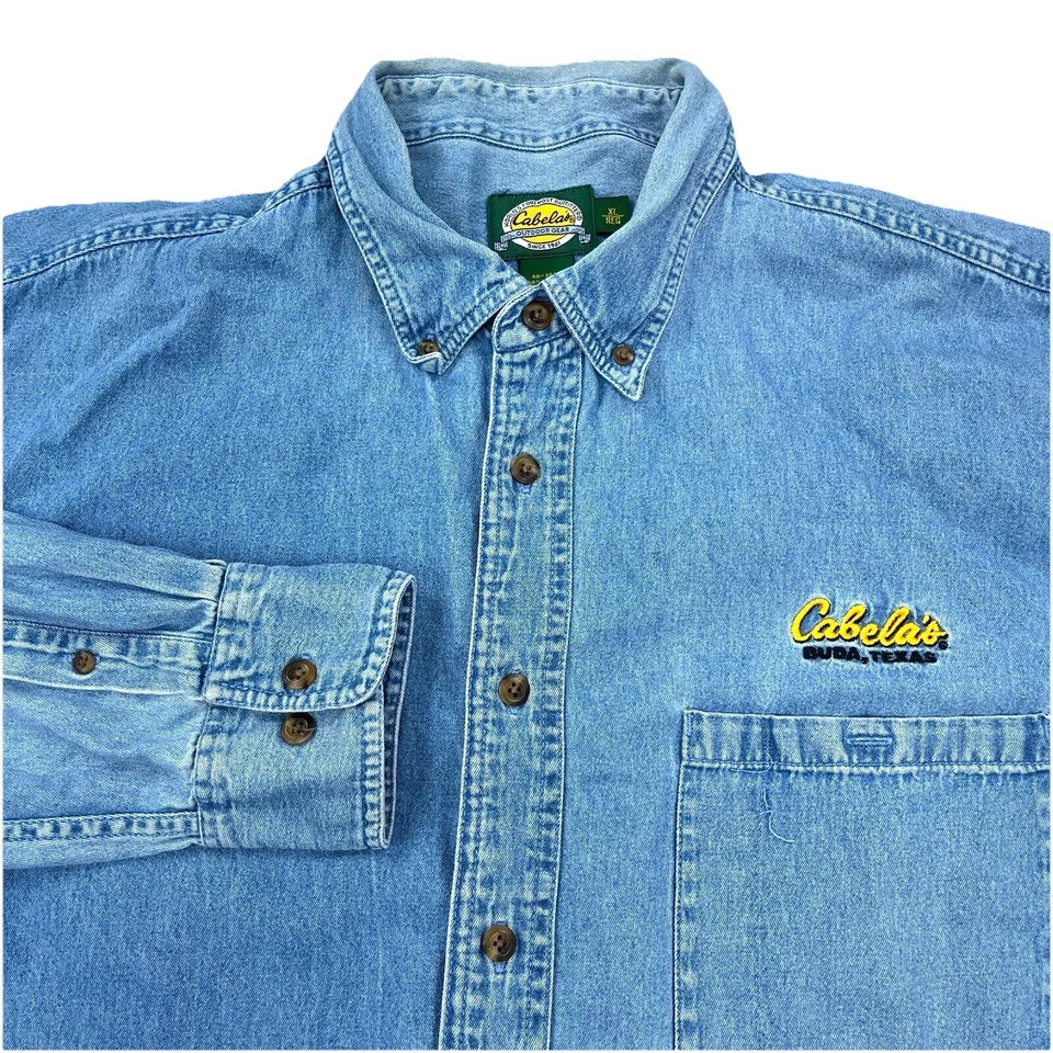 Camisa Denim Cabelas De Colección Hombres XL Azul Jean Abotonada Exterior Ropa de Trabajo Y2K Foto 2 de 4