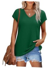 Womens Summer Tops 2025 Cap Sleeve Trendy V Neck Loose Fit T Small Plain Green