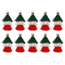 10PCS Tiny Tri-Layered Tassels Bohemian Keychains Green/White/Red 