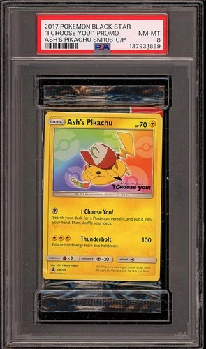 Pokemon 2017 Ash's Pikachu SM108 Black Star Promo I Choose You Sealed PSA 8