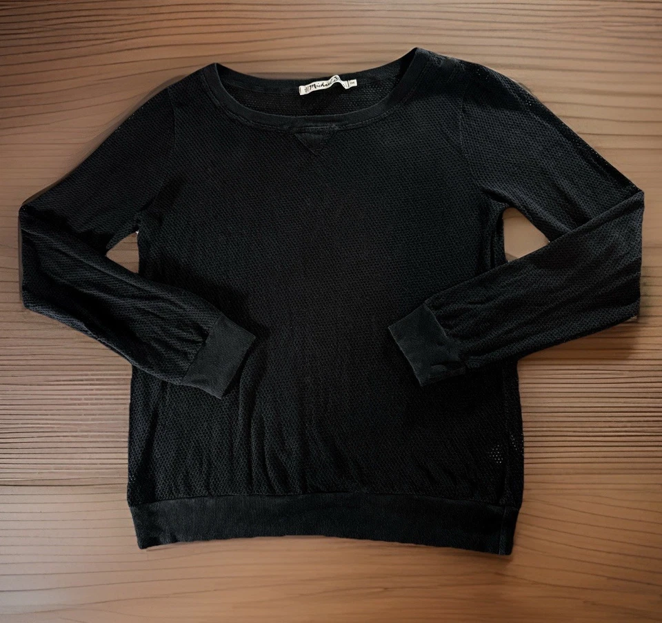 Camisa MICHAEL STARS Mujer OS Negra Red de Pesca Manga Larga Gigi Pullover $118 Usada en Excelente Condición Foto 4 de 4