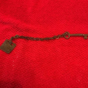 Vintage Skeleton Key on Chain w Brass Tag 1904 Dayton WA DAVE 904 tool checkout