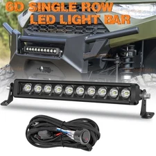 12" LED Work Light Bar Single Row Slim Spot FOR Polaris Ranger XP 1000+ Wire Kit