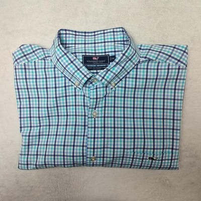 Vineyard Vines Shirt Mens 2XL Blue Check Button Up Long Sleeve Classic Work