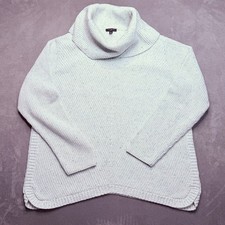 Talbots Sweater Womens Sz L White Speckled Cowl Neck Ribbed Knit Cotton Petite