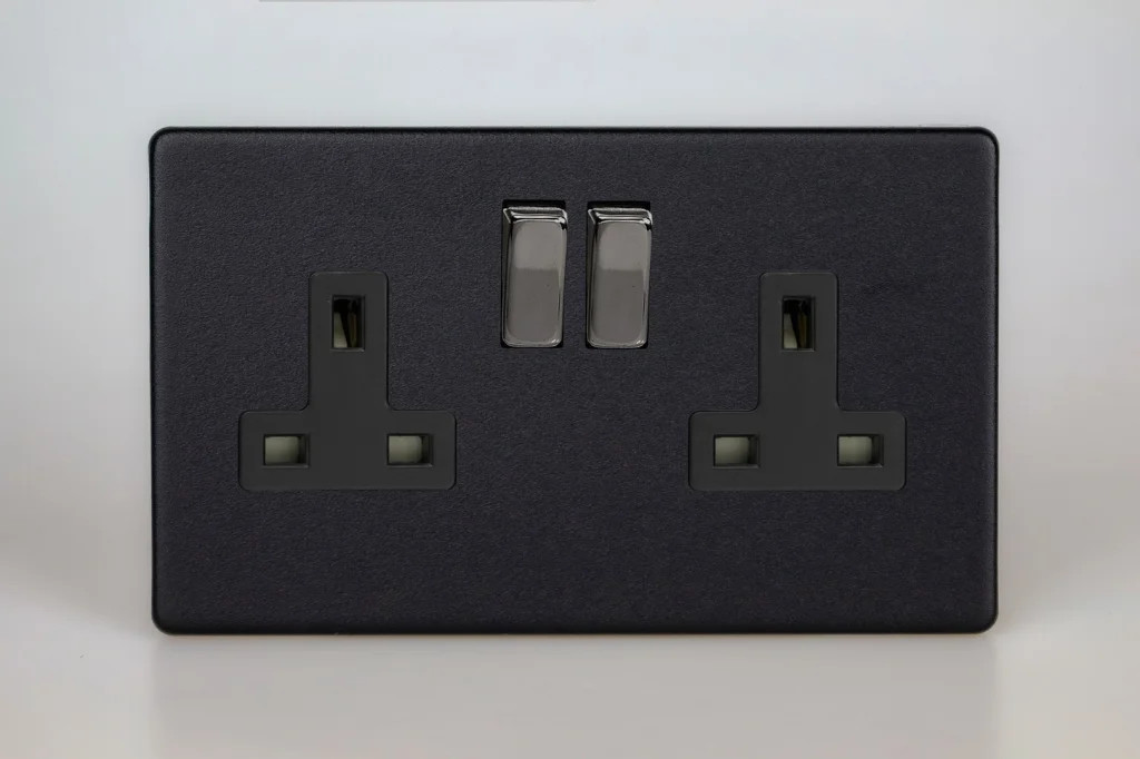 13A Socket Iridium 2-Gang 2 Pole Urban Screwless Matt Black + Iridium/Black