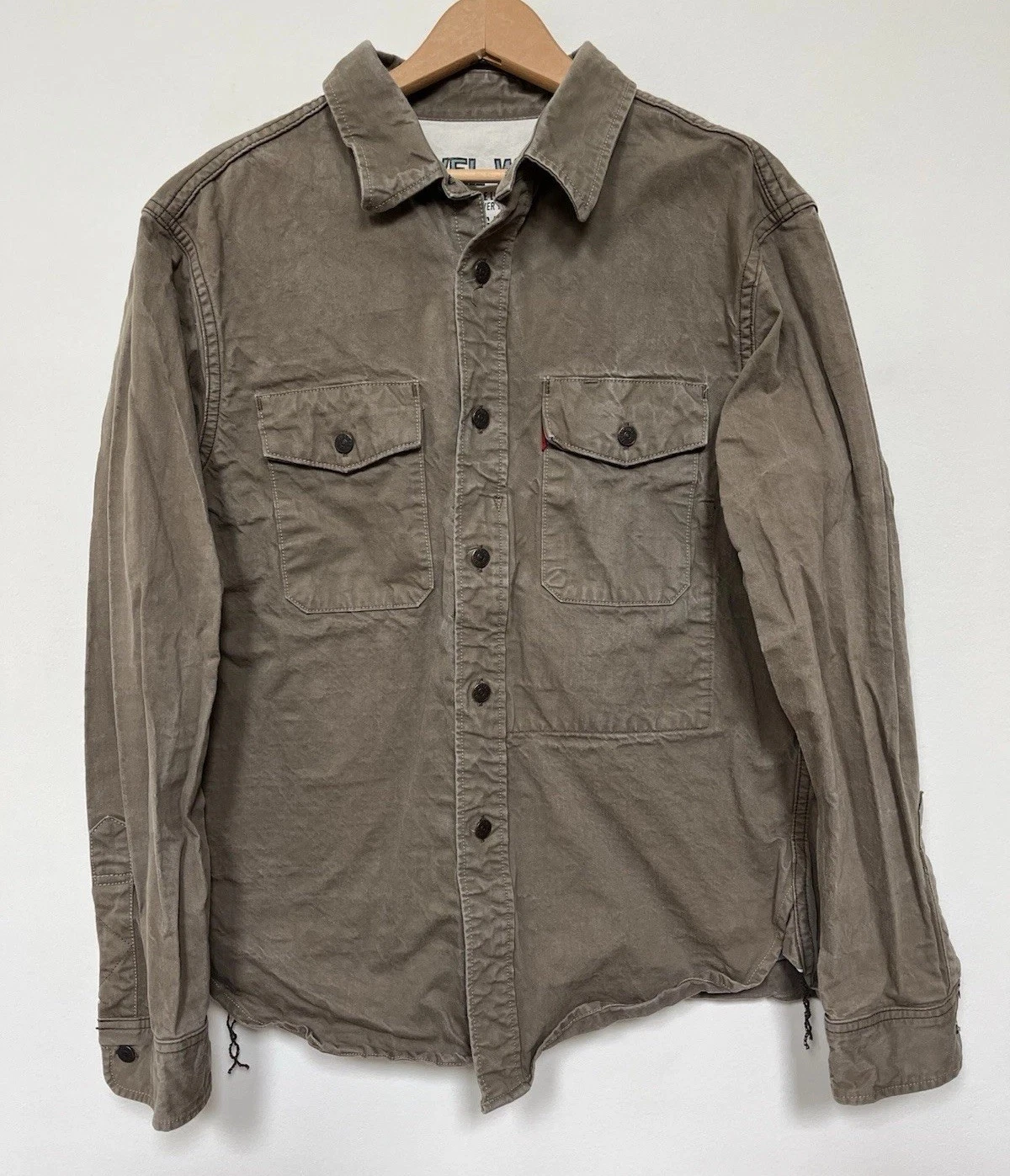 UES Traveling Shirt Japanese Selvedge Cotton Twill Olive Green Large 4 RARE!