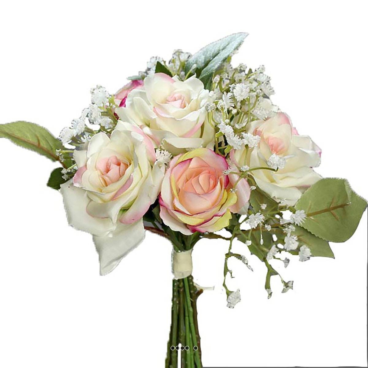 Fleurs artificielles sans entretien bouquet de roses crème et gypsophile