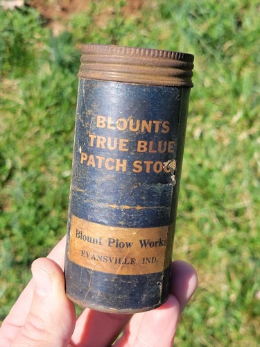 Antique Blount Plow Works True Blue Tube Tire Repair Kit Can Evansville Indiana - Picture 1 of 7