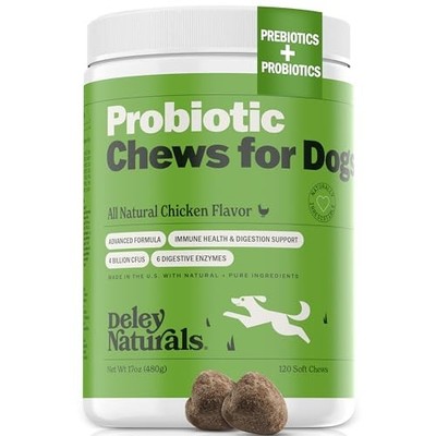 Deley Naturals Dog Probiotic Chews - 4 Billion CFU Probiotics for Digestive