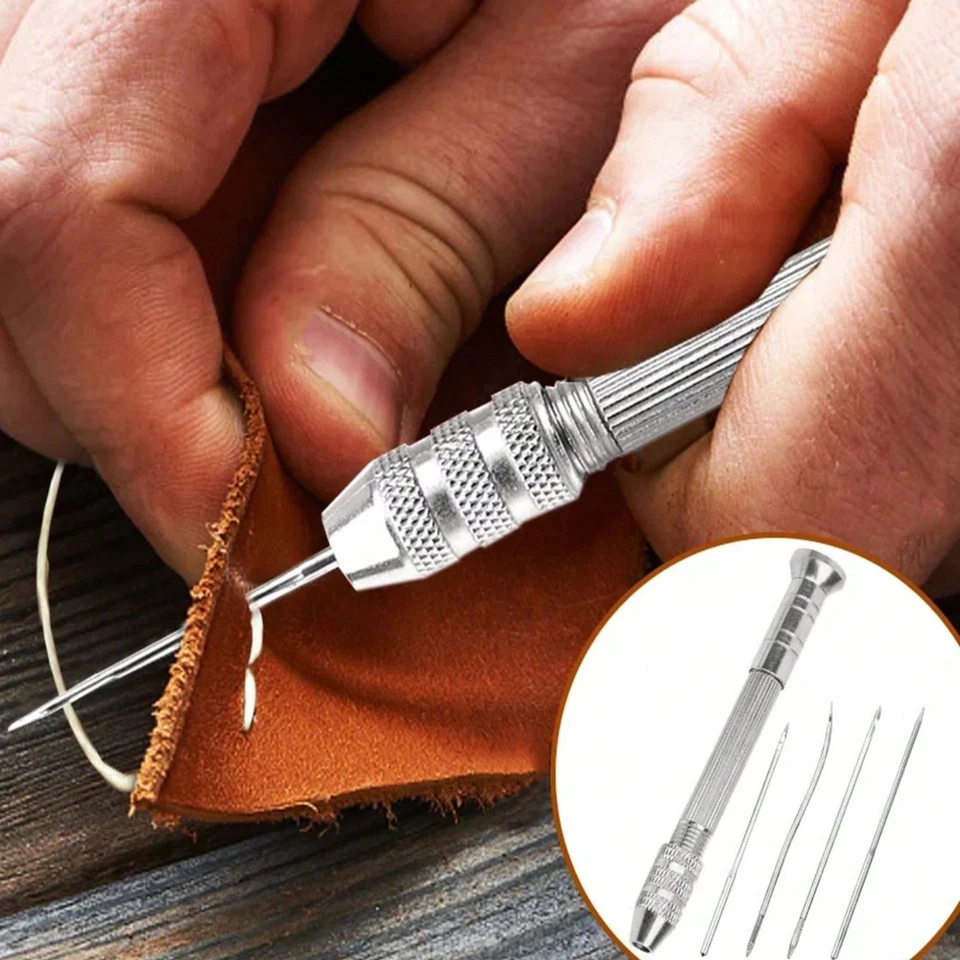 Juego de 5 punzones de coser de cuero con agujas reemplazables hágalo usted mismo kit de herramientas artesanales de cuero Reino Unido - Imagen 4 de 4