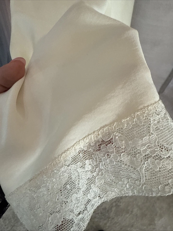 Fischer Heavenly Silk Vtg 40s Silk Slip Ivory Midi Slip French Seams lace - Image 3 of 4