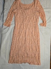 Vintage ONYX Nite Women's 12 Peach Floral Lace 3/4 Sleeve Lined Dress