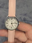 Vintage Timex Women's Quartz Wristwatch Pink Leather Strap Indiglo