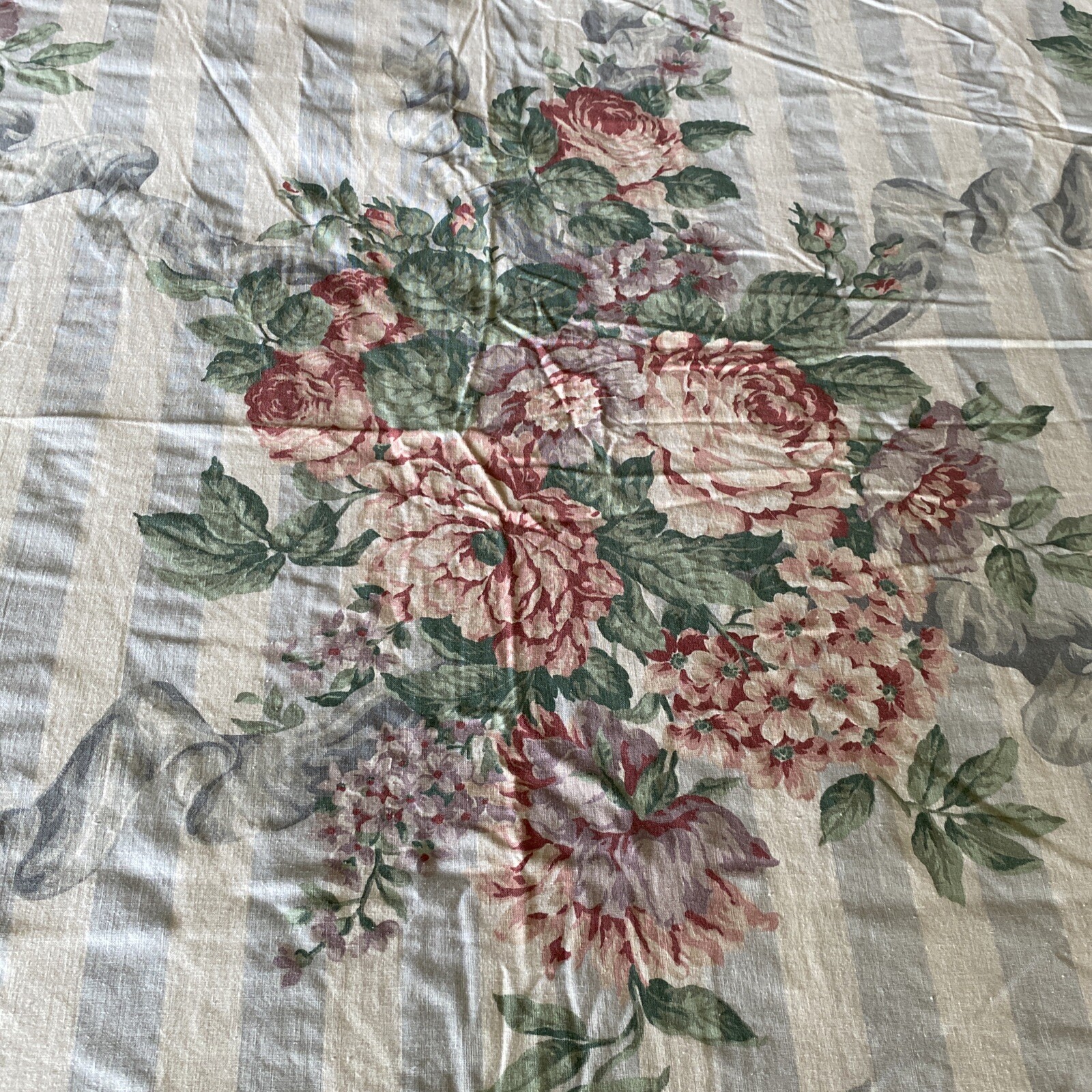 VTG Rare Ikea KING Duvet Cover Blue/White Stripe Floral Cotton UK Made