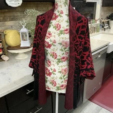 Ming Wang Open Front Relaxed Fit Kimono Cardigan Red And Black Small Medium New