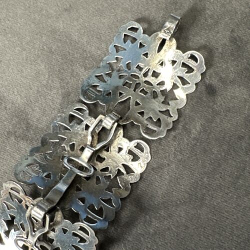 Vintage EPNS Silver Plated Bracelet Cuff Part Belt? Filigree Cutwork White Metal - Picture 11 of 13