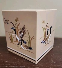 Vintage 1980s Andre Richard Metal Tissue Box Holder Dispenser Tan w/Canada Geese