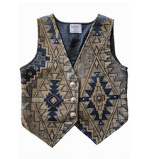 Vintage New Mexican Woven Tapestry Vest Concho Buttons