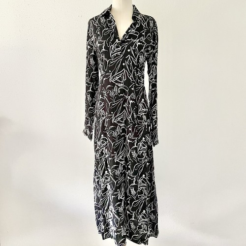 New ZARA Women's Size Small Black Long Sleeve Printed Maxi Midi Shirt Dress S