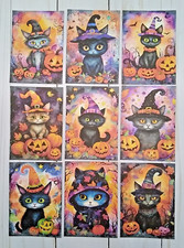 9 Halloween Cats Handmade Pocket Letter Cards Scrapbooks Junk Journals Crafts