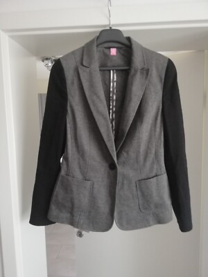 Damen-Blazer von Basler anthrazit mit schwarz abgesetzten Ärmeln Größe 40