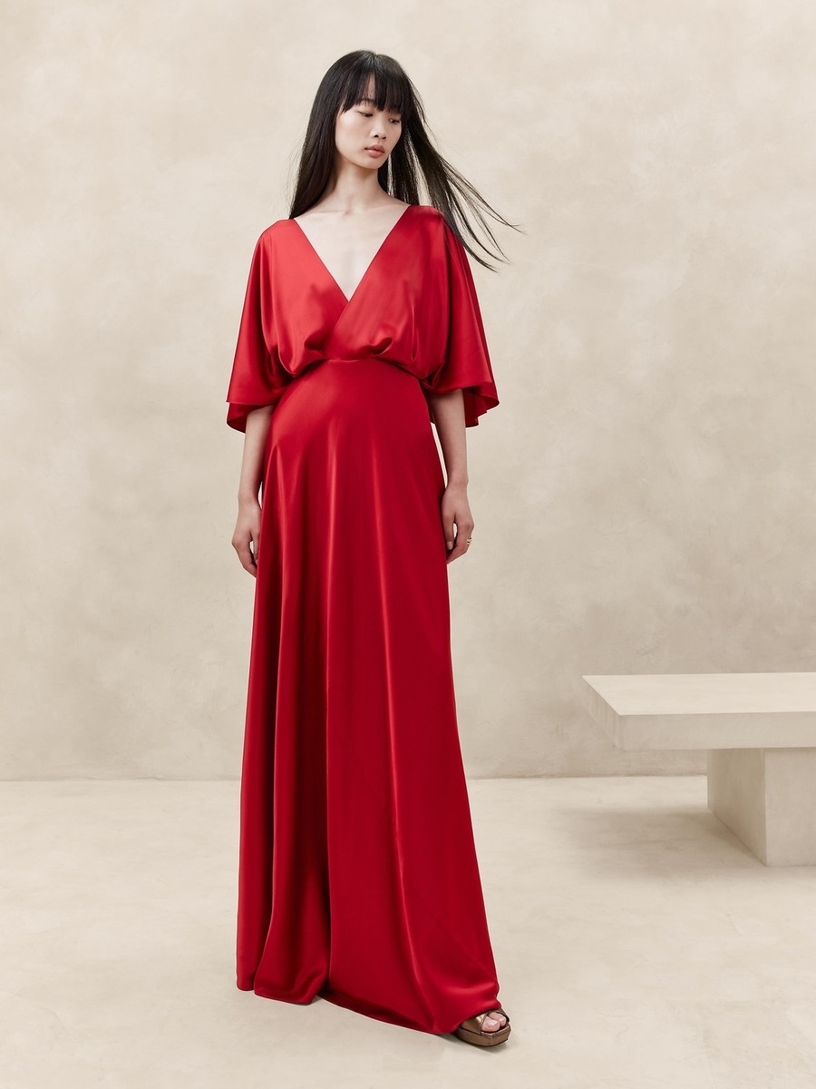 NWT Banana Republic Aura Silk Maxi Dress Red Sz 4 | eBay