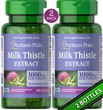 2 Pack Milk Thistle 4:1 Extract 1000mg (Silymarin) Concentrated Extract 180 sgls