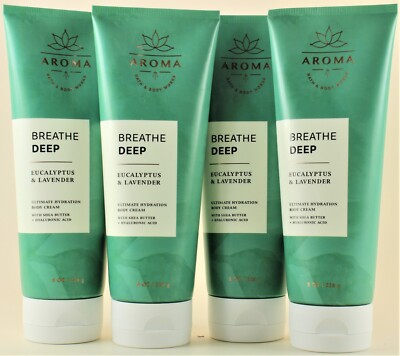 QTY 4 - Bath & Body Works BREATHE DEEP EUCALYPTUS LAVENDER  Body Cream Lotion 8z
