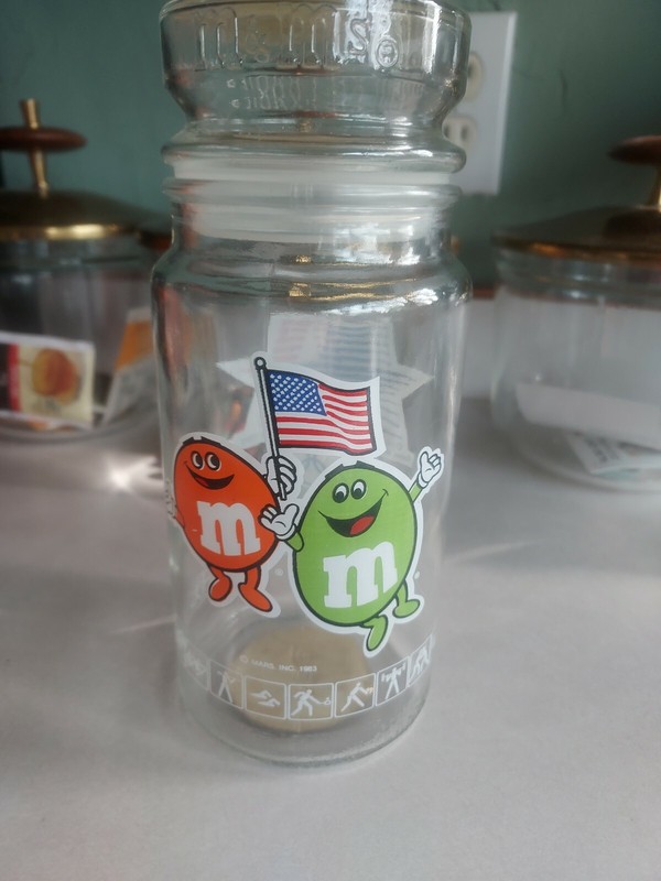Vintage M & M 1984 Los Angeles USA Olympic Games Glass Jar Canister Container 
