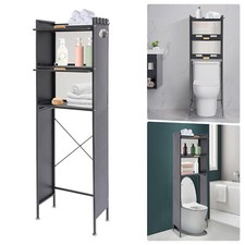 Over Toilet Storage Shelf Cabinet, Freestanding Bathroom Organizer with 4 Hooks
