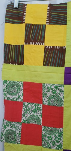 Machine Pieced Nine-Patch Patchwork Multi Color Green Scrap Quilt Top 45" X 80" - Picture 12 of 24