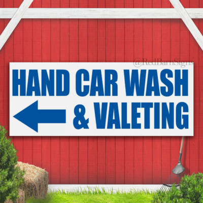 HAND CAR WASH & VALETING WITH ARROW SIGN BANNER OUTDOOR WATERPROOF with EYELETS