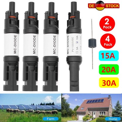 Solar Diodenstecker PV-Sperrdiode Diode 15A 20A 30A 1000VDC, 2/4 STÜCKE